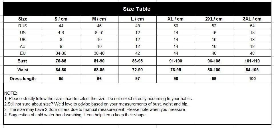 size table 101182