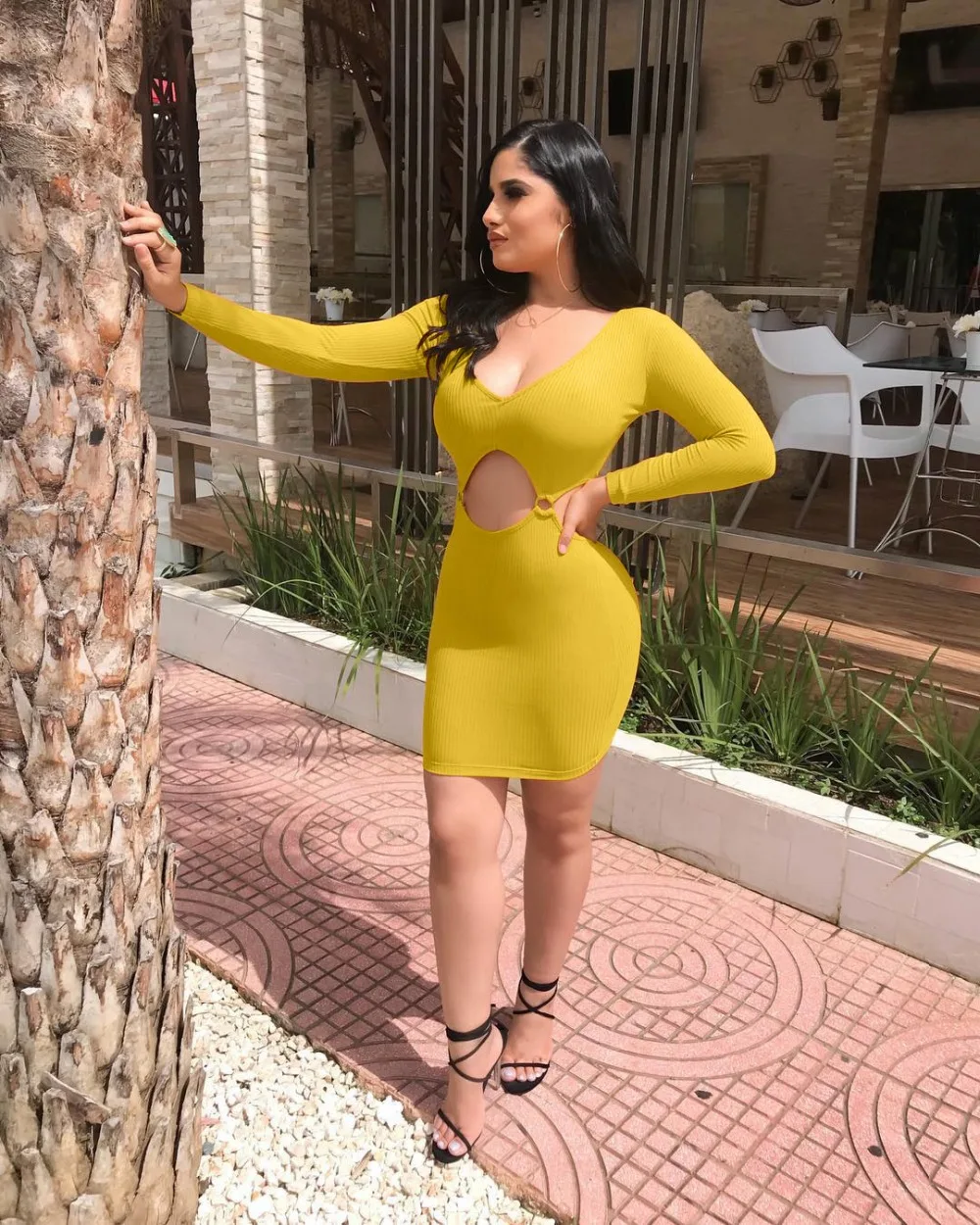 Buy Autumn V Neck Long Sleeve Pencil Dress LADY Ginger