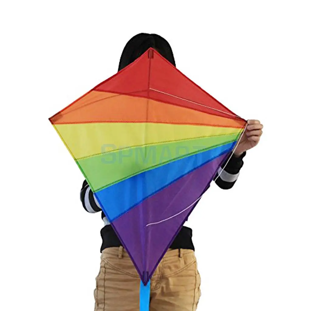 40M String Rainbow Rhombus Kites Single Line Kite Windsock Kids Outdoor