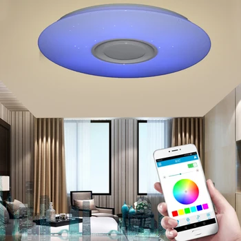 

Behogar LED Starlight Music Ceiling Light with Bluetooth Speaker 36W Dimmable Ceiling Lamp Remote Control Living Room Bedroom