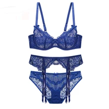 Сексуальный мусс, нижнее белье, половина чашки, тонкий кружевной сексуальный бюстгальтер, женский большой размер, набор бюстгальтеров с подвязками, 3 штуки, sujetador encaje, набор