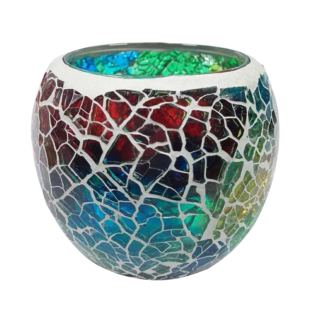 Handmade Mosaic Stained Glass Candle Holder Tea Light Succulent Planter Small Plant Flower Pot