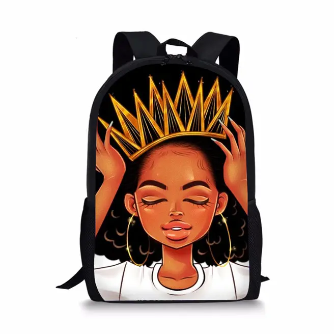 ELVISWORDS детский школьный рюкзак для подростков девочек школьные сумки черные художественные афро Леди Девочки Детский рюкзак Travle Mochila сумки - Цвет: YQ1901C
