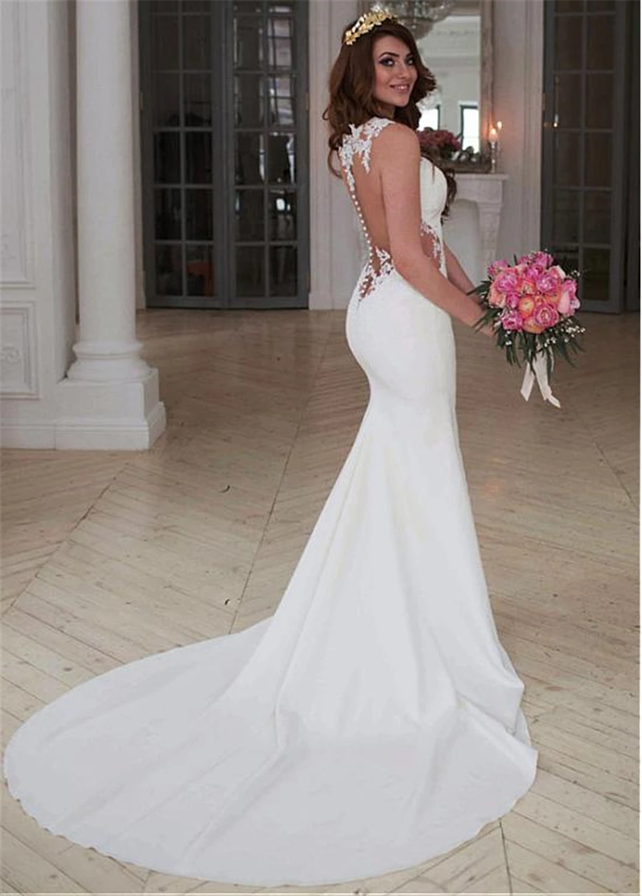 Exquisite Jewel Neckline Natural Waistline Mermaid Wedding Dress