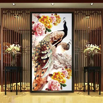 

Hot sale DIY 5D Round Diamond Painting Cross Stitch Kit Rich flowers Peacocks Peony Painting Diamonds Embroidery Home Decoration