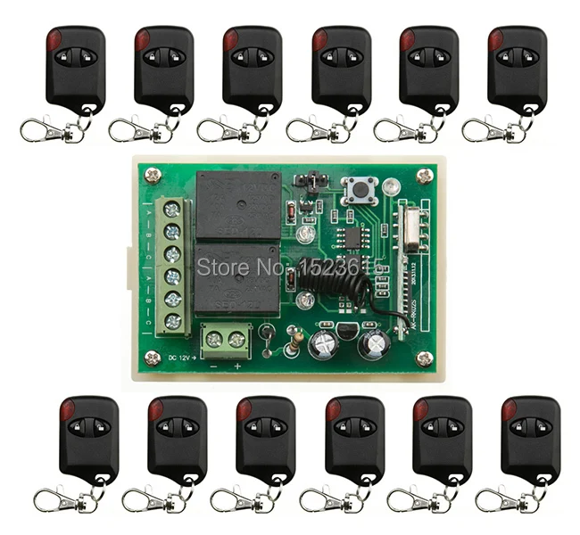 

Hot Sales DC 12V 10A 2CH 315MHz/433MHZ Wireless RF Remote Control Switch teleswitch 12* cat eye Transmitter+ 1*Receiver
