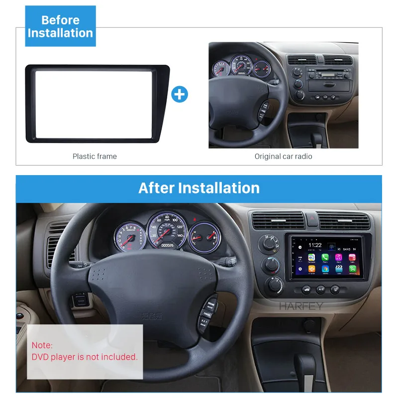 

Harfey Clearance 2Din Car Radio Fascia Frame Trim Kit Dashboard Refitting Panel For Honda Civic LHD2001 2002 2003 2004 2005 2006