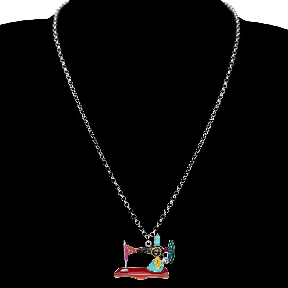 Bonsny эмалированный сплав Стразы цветочный шитье ожерелье с кулоном в форме машины Кулон Воротник модные винтажные инструменты ювелирные изделия для женщин подарок для девочек