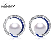 Винтажные серьги-гвоздики из натурального пресноводного жемчуга, ювелирные изделия из стерлингового серебра 925 пробы, эмалированные серьги для женщин, серьги из перегородчатой эмали, подарок