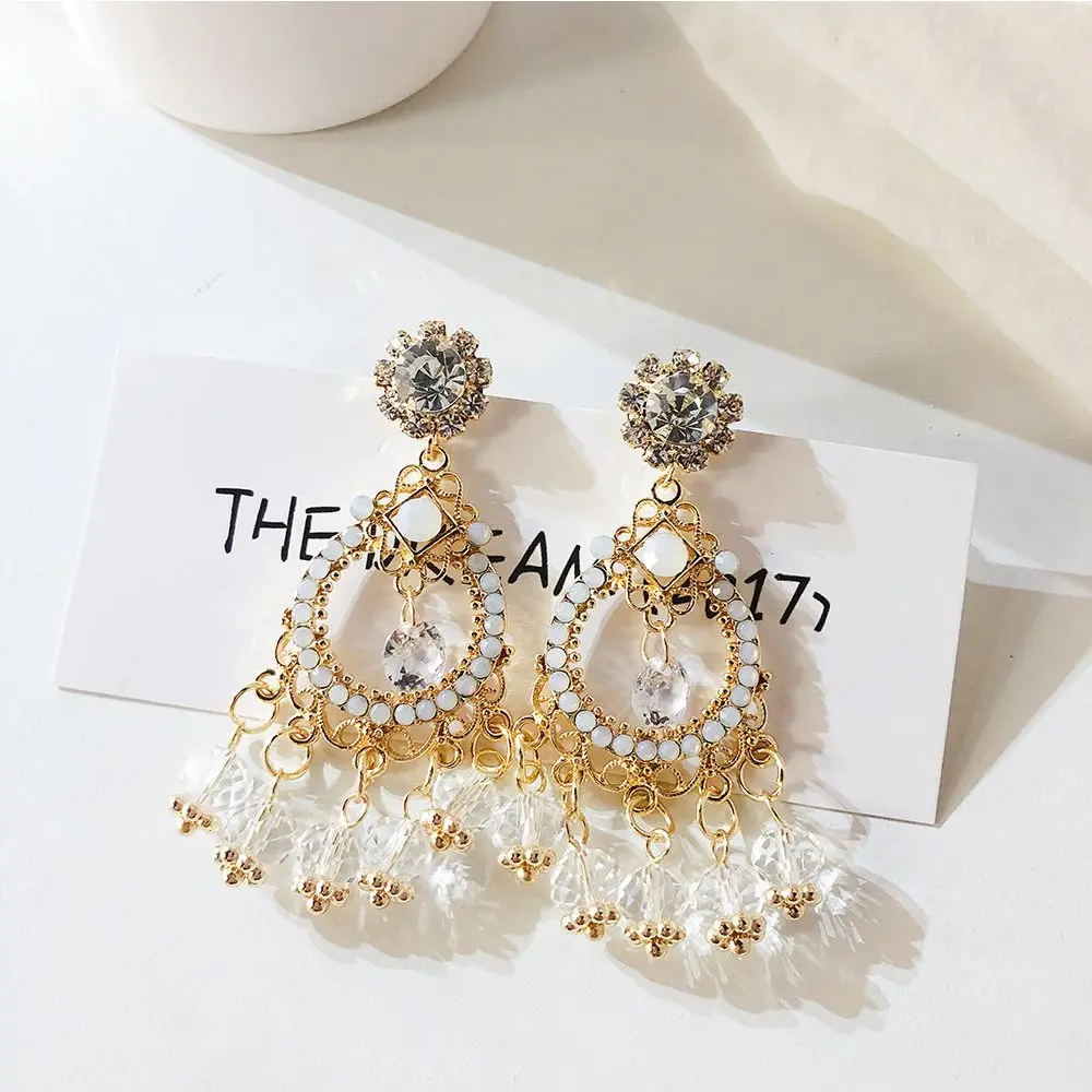 

1Pair Drop Earring Rhinestone New Style Statement Big Circle Crystal Tassel Dangle Earring For Women Shiny Jewelry