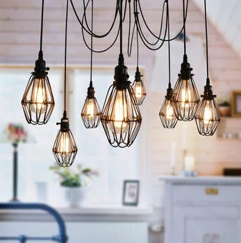 

Eletrical Wire Pendant Lights With 5/6/8/10/12 Heads Small Birdcage E27 Vintage Style Pendant Lamps For Home/Room/Living Room
