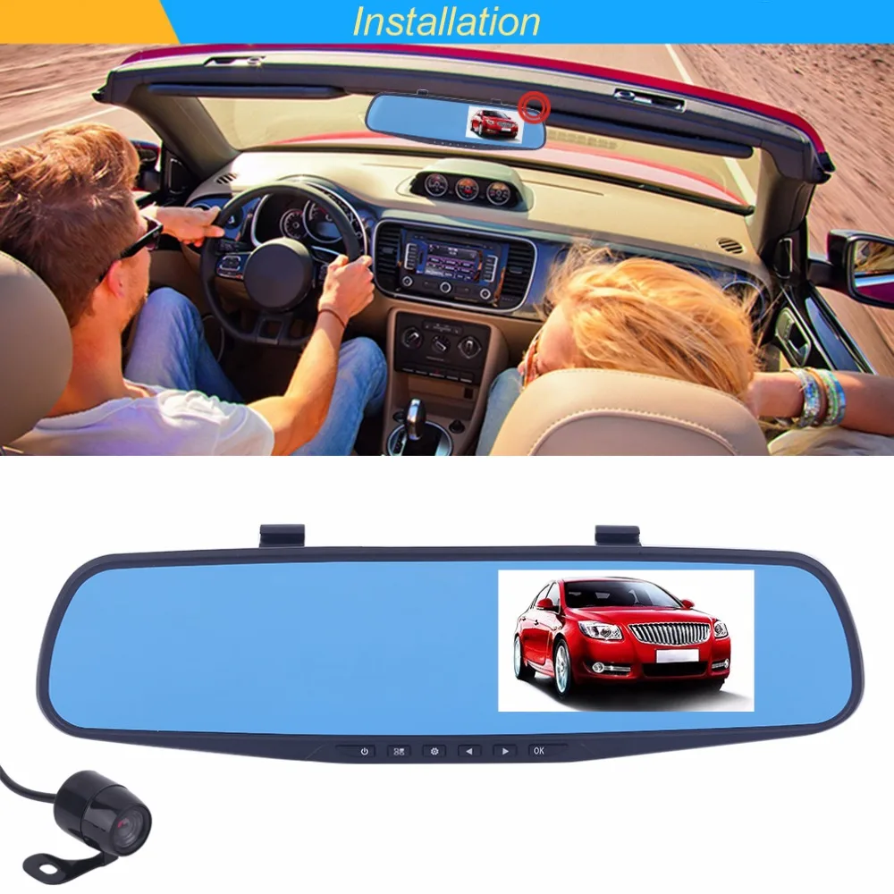 

4.3 inch TFT LCD Monitor Dash Cam Recorder Portable Recorder HD 1080P In-Car Rear View Mirror Dual Lens Camera