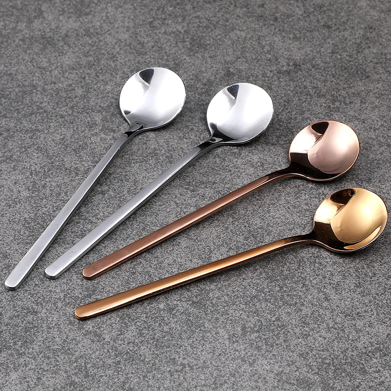 

3 Color Stainless Steel Spoon Long Handle Spoons Flatware Coffee Drinking Tools Dessert Honey Spoon Kitchen Gadget Drop Shipping