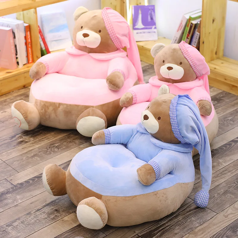 Милое детское мягкое кресло для дивана, плюшевое Детское Кресло-мешок, стул, удобная игрушка, плюшевые стулья с мультяшным медведем, моющиеся только чехол без наполнения