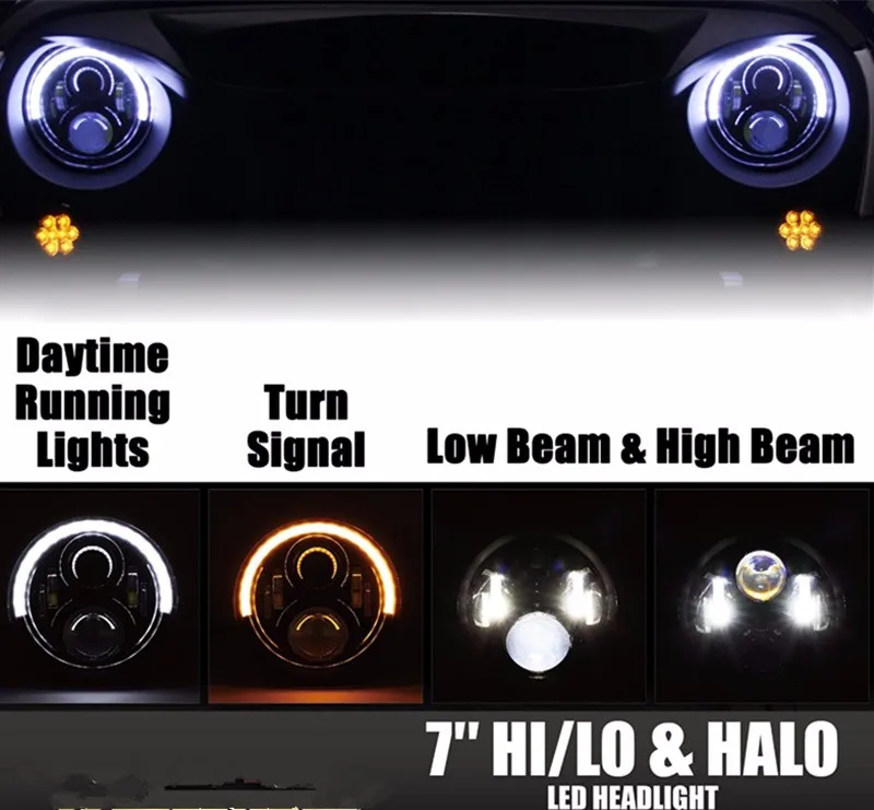 Beam For Jeep Wrangler JK Headlamp With Halo Angel Eye & Turn Signal Lights & DRL jn