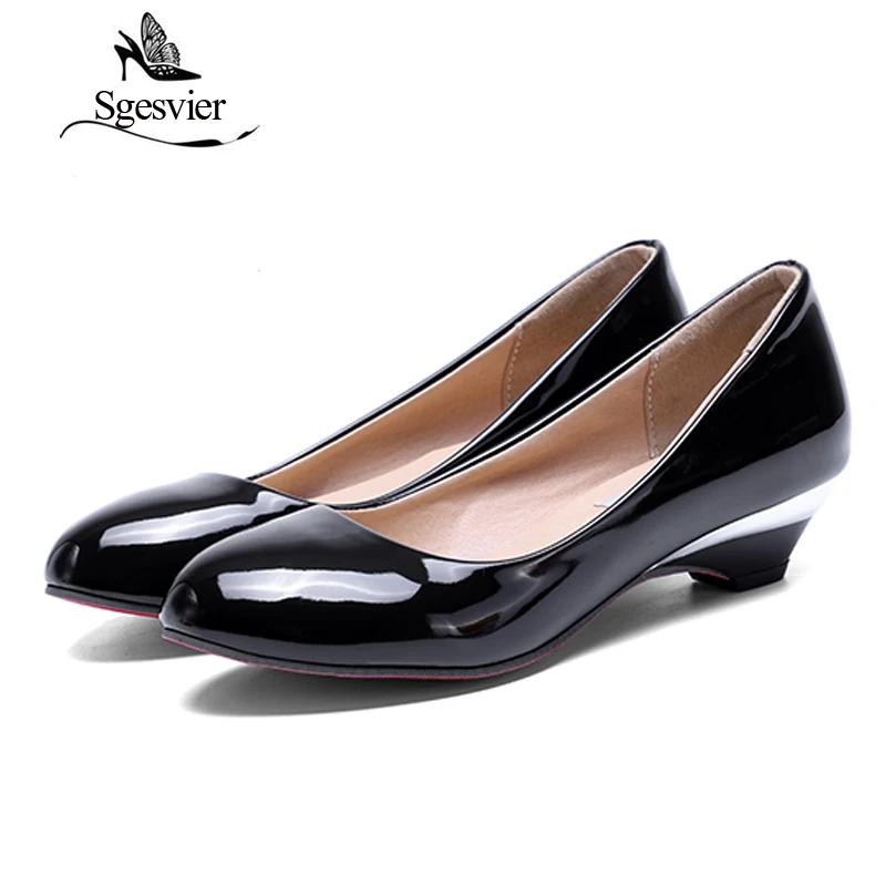 SGESVIER Women Pumps Autumn New Elegant Classics Dress Plus Size 32- 48 Small Round Head Low Heels Lady Shoes OX093