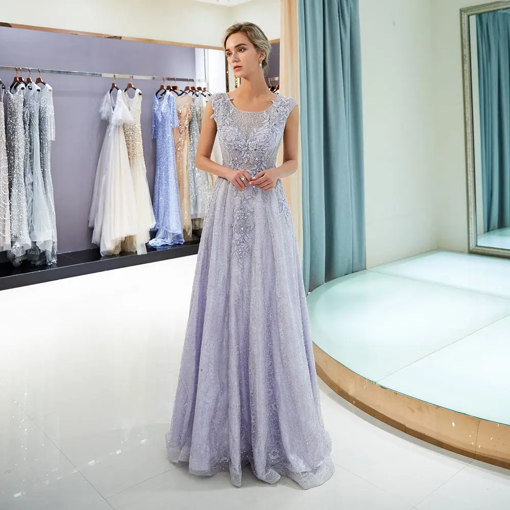 Elegant violet beading evening Dress 2018 dubai evening dresses lace decoration luxury Prom dress formal Gown Vestido de Noiva