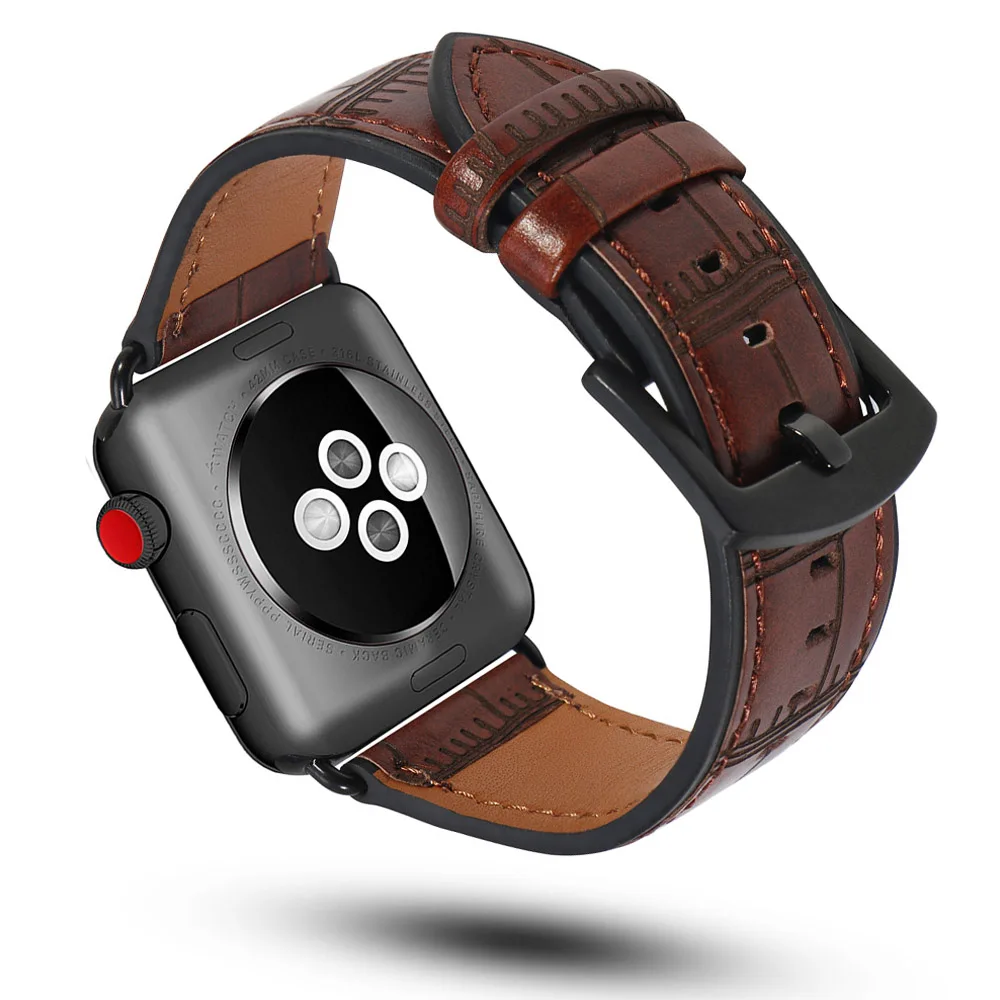 Ремешок с бамбуковыми линиями для Apple Watch SE Band Series 6 5 4 3 2 1 кожаный браслет мужчин и