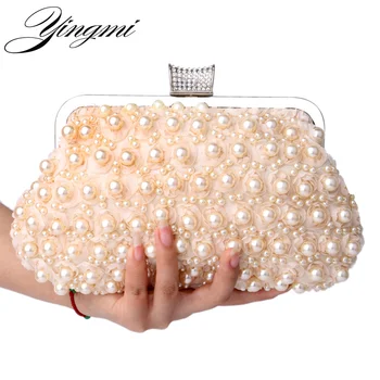 

YINGMI Evening Bags Women Clutch Bags Evening Clutch Bags Wedding Bridal Pearl Beaded Purse Lace Rose Fashion Rhinestone Bags