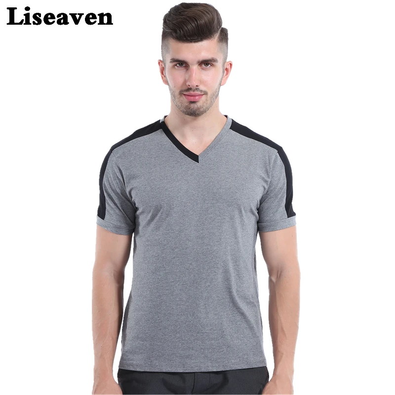 

Liseaven Men Casual T-Shirt Cotton T Shirts V Neck Gray Plus Size Short Sleeve Tee M L XL XXL XXXL 4XL 5XL