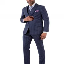 Новое поступление Ирвин в полоску принадлежит синий Slim Fit костюм формальные Для мужчин костюмы смокинг для жениха одежда индивидуальный заказ комплект из 3 предметов(куртка+ жилет+ брюки