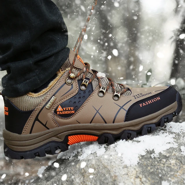 BeiWeiTe Winter Men's Warm Hiking Shoes With Fur Trail Tourism Sneakers For Man Waterproof Outdoor Climbing Mountain Shoes EU47