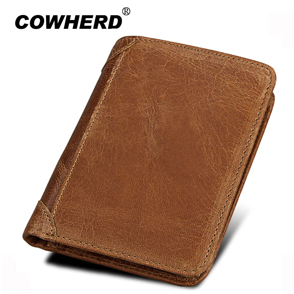 

COWHERD RFID BLOCKING New Stylish Men Wallet Genuine Cow Leather Male Bifold Purse With Card Pocket RFID Protection