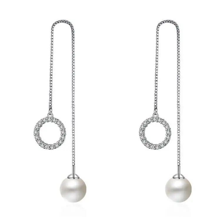 

2017 new arrival hot sell fashion round shiny crystal imitation pearl 925 sterling silver ladies`drop earrings women birthday