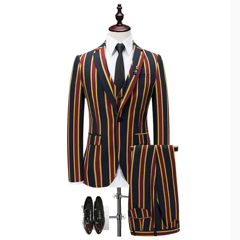 2019 جديد الرجال مخطط منقوشة دعوى مجموعة ثلاثة قطعة أزياء الأعمال عارضة منقوشة دعوى سترة الرجال الزفاف مأدبة اللباس