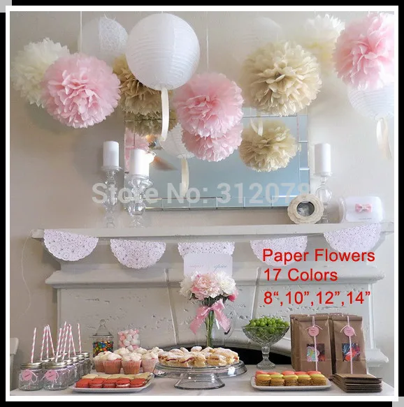 Tissue Paper Flowers Pom Poms Decorations Bright Colorful for Wedding\Birthday 