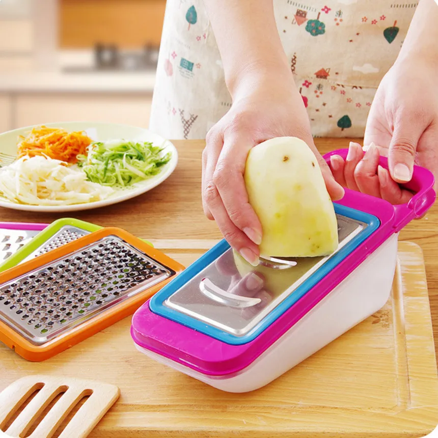  Multifunctional Cute  Color Box Stainless Steel Device Set Kitchen Grinding Cut Cucumber Radish Convenient Grater Potato Slicer 