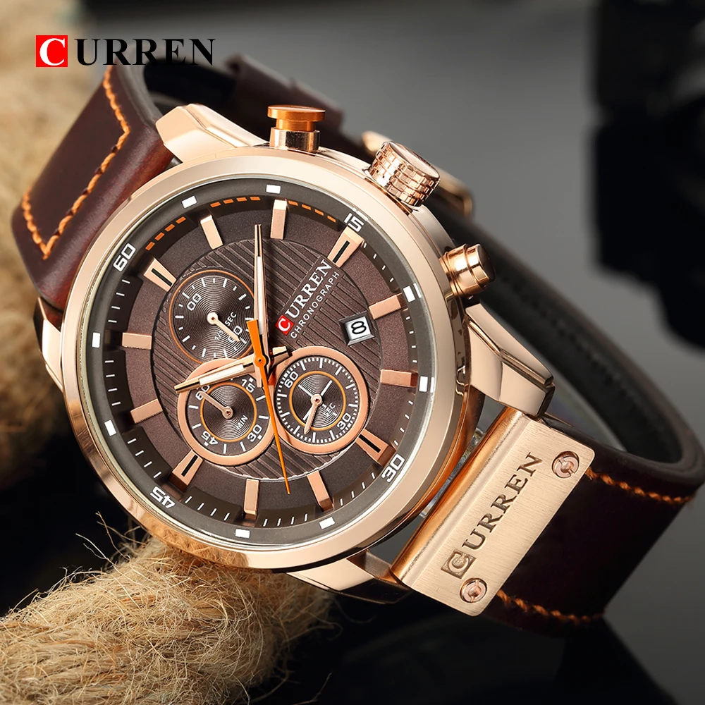 CURREN Luxury Brand Men Military Sport Watches Men's Quartz Clock Leather Strap Waterproof Date Wristwatch Reloj Hombre