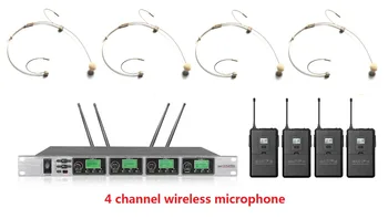 

4 channel wireless microphone UHF PLL Four Beige Headset draadloze microfoon