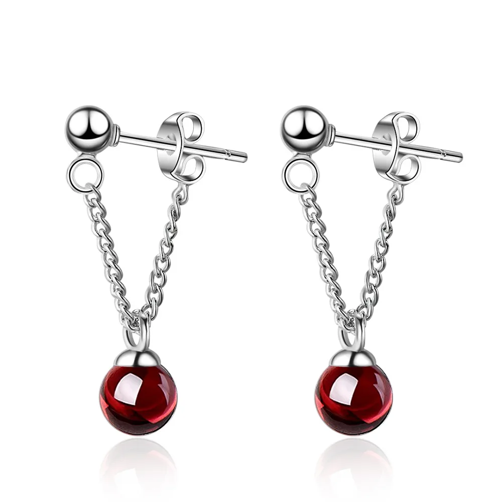 

Trendy Garnet Gem Stone 925 Sterling Silver Ladies Tassel Stud Earrings Original Jewelry For Women Drop Shipping No Fade Cheap