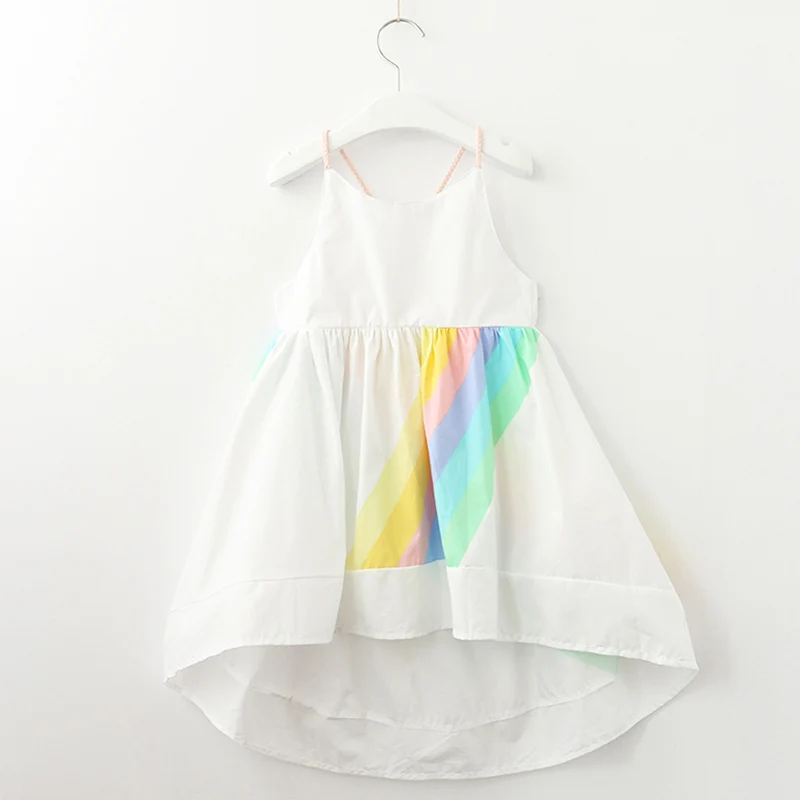 

Girls Dresses 2019 Brand New Summer Girls Princess Costume Silk Chiffon Cotton Kids Clothes rainbow Print Children Dress