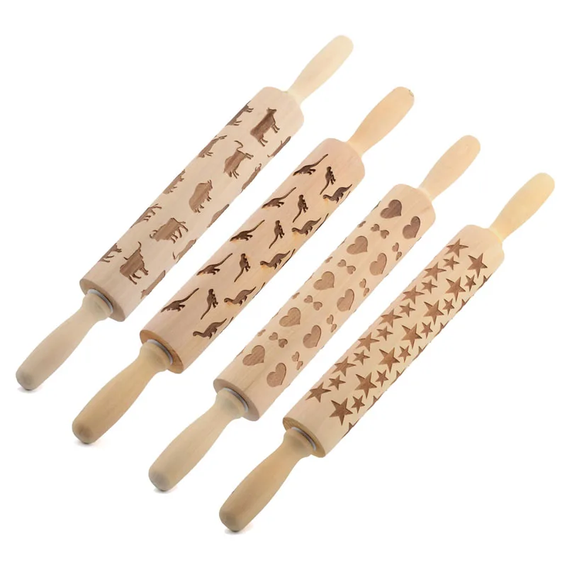 

Engraved Wooden Laser Embossing Rolling Pin With Pattern Fondant Cake Dough Roller Cake Noodle Cookie Biscuit Derorating Tool
