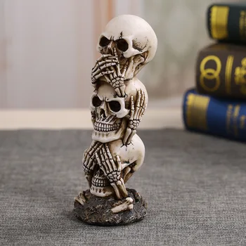 

Creative Resin Ornaments Horror Skull Miniature Figurines Human Skull Model Halloween Bar Party Home Decoration Accessories