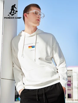 

Pioneer camp 2019 new spring hoodies sweatshirt mens brand clothing fashion print hooded sweatshirt male black white AWY901024