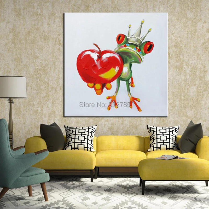 Modern-Canvas-Art-Cartoon-Animal-Funny-Frog-Holding-a-Cherry-Oil-Painting-Wall-Mural-for-Bedroom