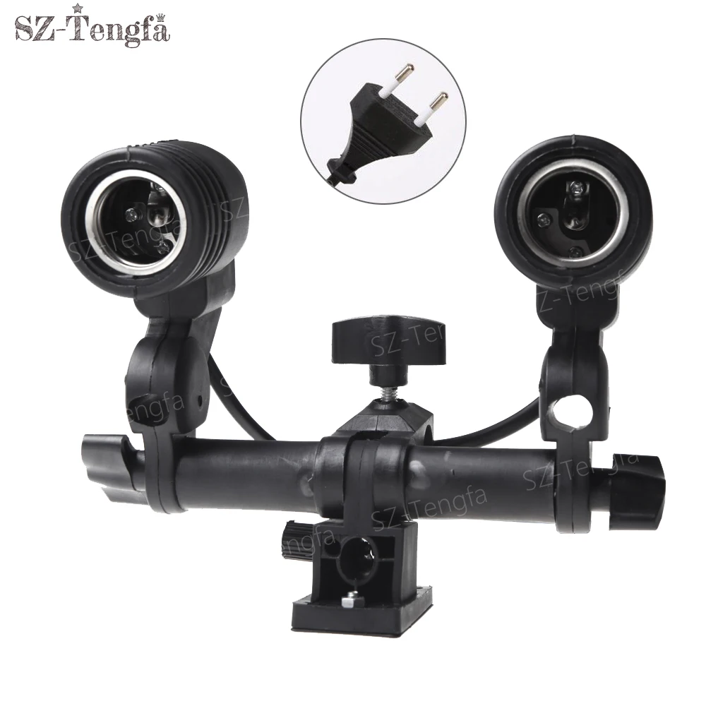 EU Plug Twin / Double Lamp Bulb Holder E27 Swivel Socket Flash Umbrella