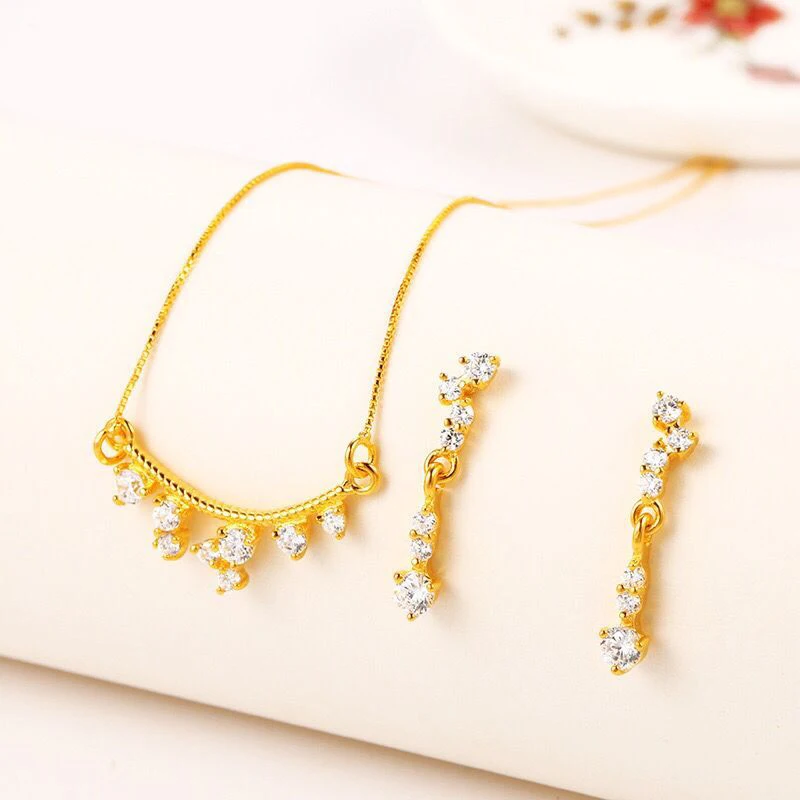 

MxGxFam AAA+ CZ Pendant Necklace and Drop Earring Jewelry set For Elgant Women Pure Gold Color New Design