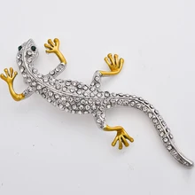 Gecko Lizard Brooch Pins Women Enamel Broach Pins Crystal Animal Corsage Lapel Pin Badge for Men's Suit Jewelry Accessories crystal enamel green gecko brooches lizard brooch pins animal corsage chameleon scarf buckle