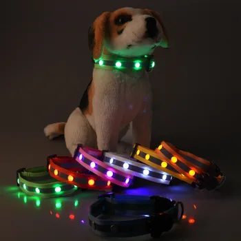 

Free Shipping Pet Supplies Nylon LED Dog Name Collar Night Safety Flashing Glow Electric Pet Collars LED Collars For Dog Cat