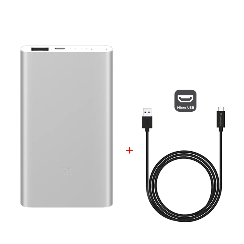 Xiaomi Power Bank 2 5000 мАч PLM10ZM Mi Powerbank 5000 Портативная зарядка Внешняя батарея повербанк - Цвет: Add Micro USB Cable