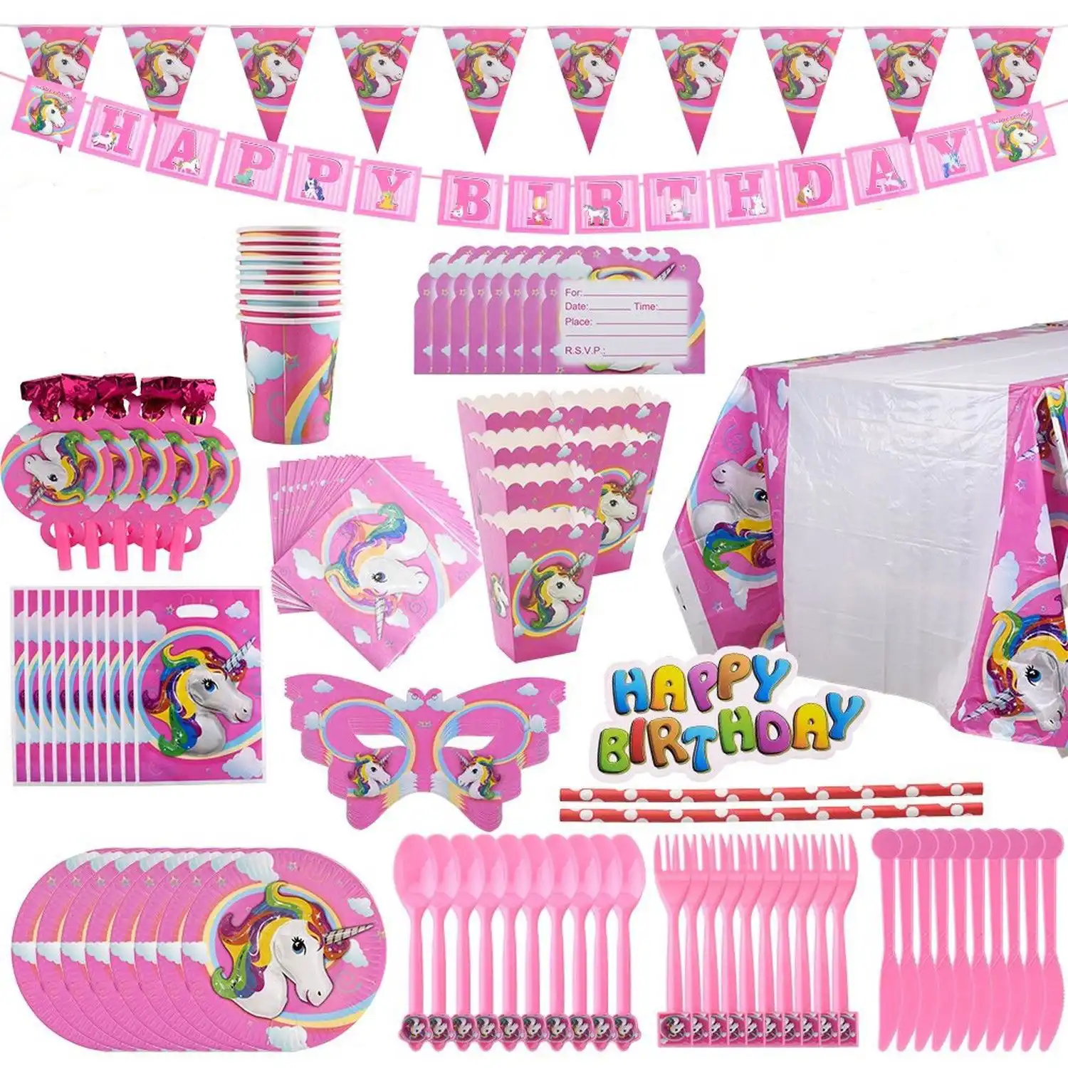 Декор для дня рождения Единорог комплект украшений для вечеринки Unicornio тарелки/чашки/салфетки/крышка стола/повязка на голову Беби Шауэр дет...