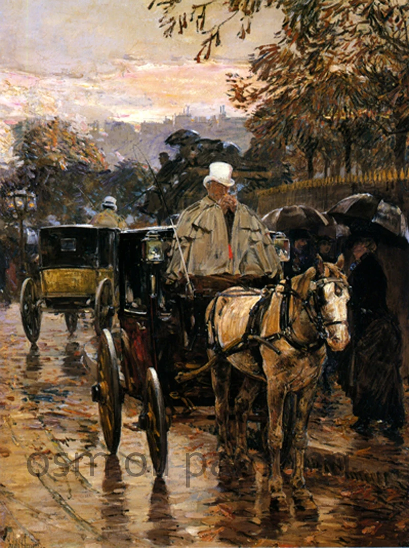 

100% Hand-painted Original Classic Landscape Animal Strong Horse Carriage Impression Oil Painting on Canvas Wall Decor Hotel