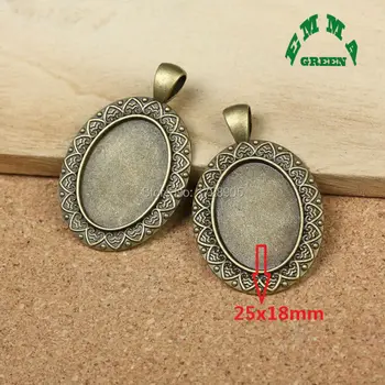 

Base Setting Blank Tray Vintage Classical European Style Flower Frame 18*25 mm Oval Cabochon Pendant For DIY Necklace 10 Pieces