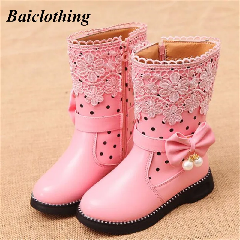 

2018 Autumn Winter New Children Boots Girls PU Leather Boots Fashion Martin Boots Bowkn Children Princess Girls Shoes Size 27-37