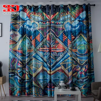 

Nordic Style Blackout Printing Curtains For Bedroom Living Room Window Blinds Navy Blue Colorful Literary Abstract Painting