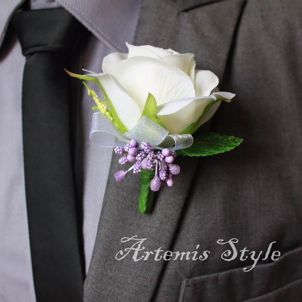 Ivory Rose Boutonniere Wedding Decoration Onhole Artificial Ivory Rose Boutonniere Wedding Decoration Onhole Artificial Flowers Decor Party Banquet Lapel Flower Groom Bestman Corsages In Dried